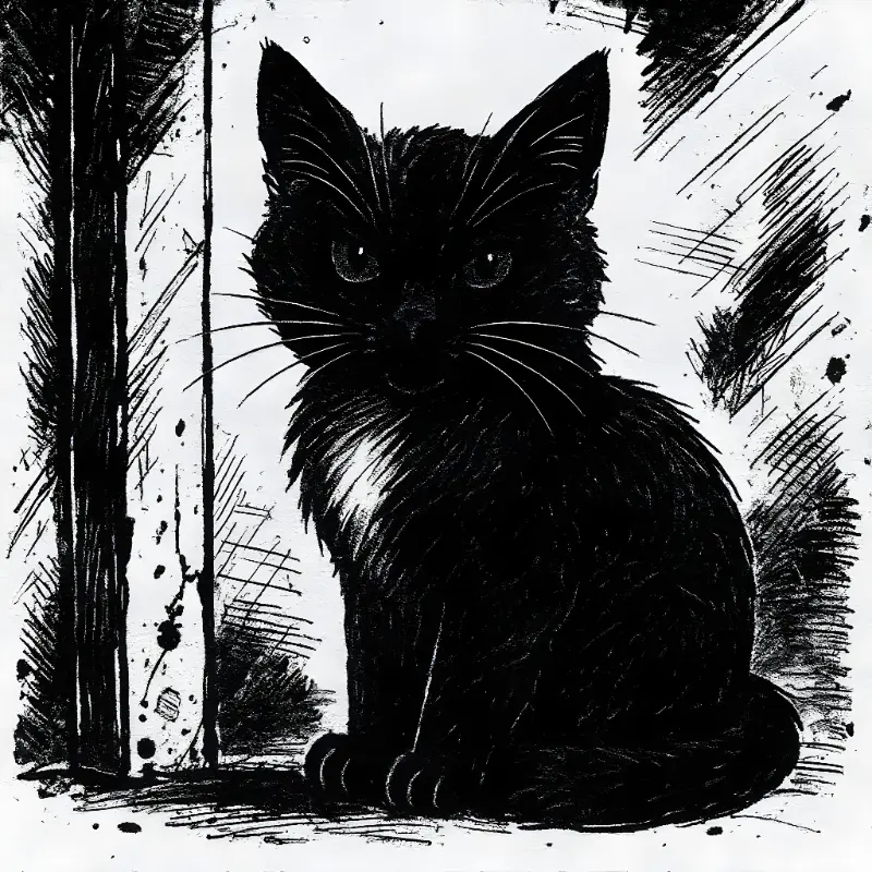 Mysterious High-Contrast Black Cat Charcoal Sketch Art