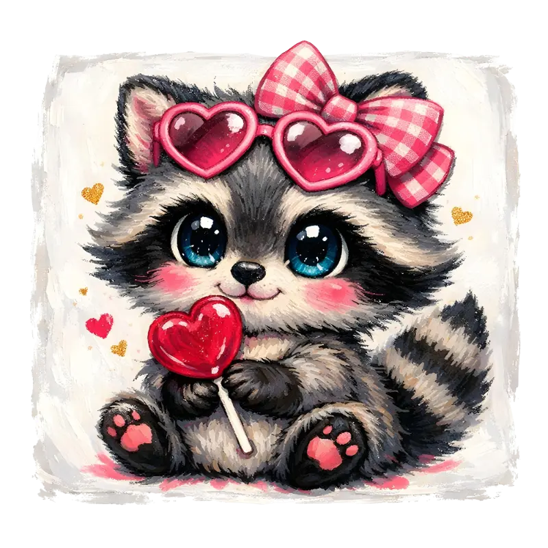 Cute Baby Raccoon Illustration Valentine's Day Graphic