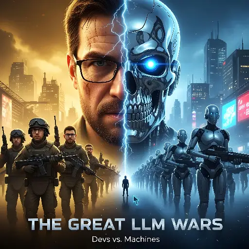 Digital Art: LLM Wars Human vs Machine Conflict Graphic