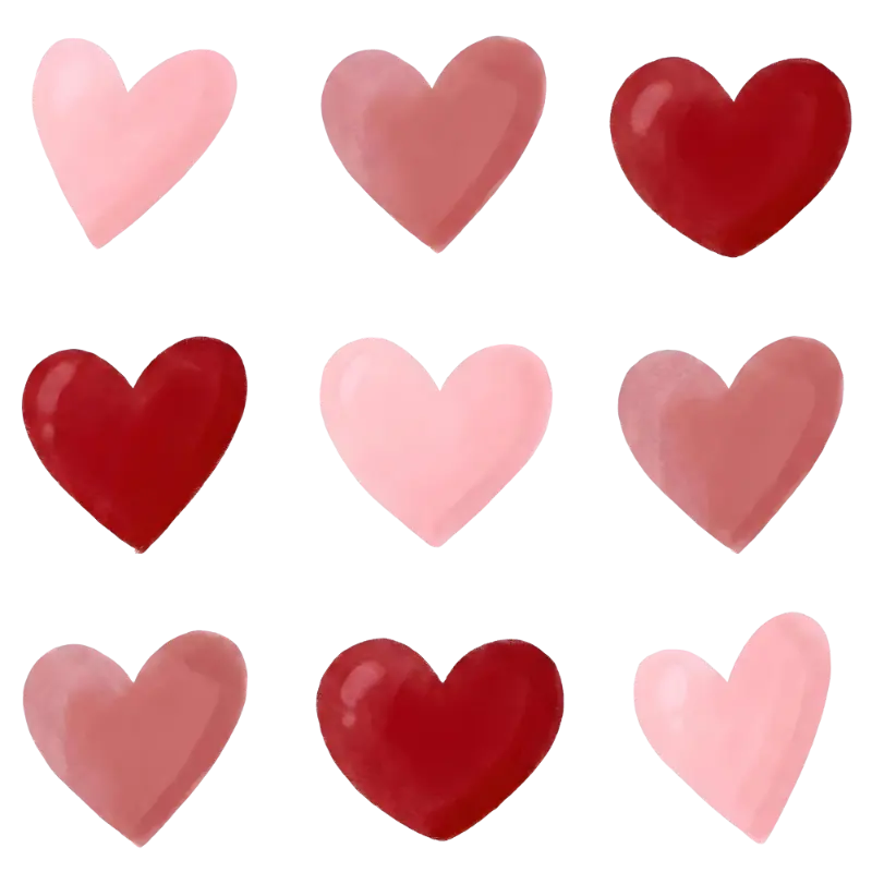 Sweet Watercolor Pink and Red Hearts Clipart for Valentine's Day