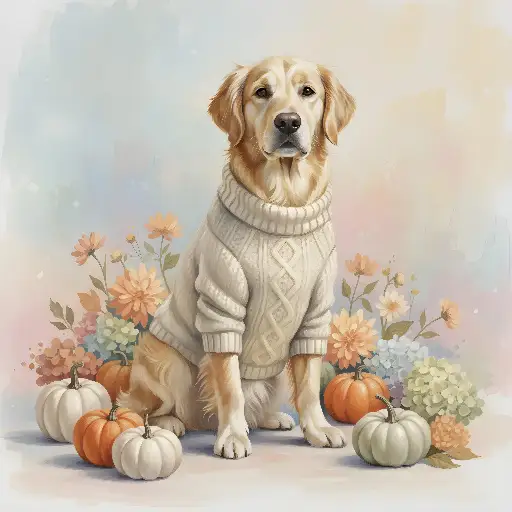 Watercolor Golden Retriever Sweater Pumpkin for Cozy Autumn