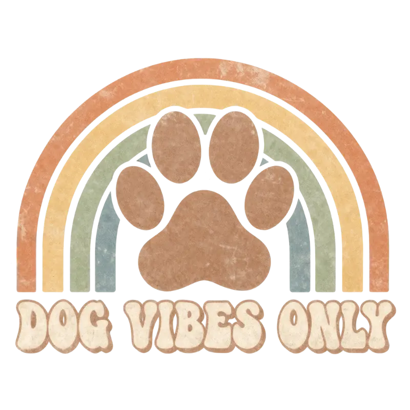 Retro Distressed Dog Vibes Only Paw Print Rainbow Graphic