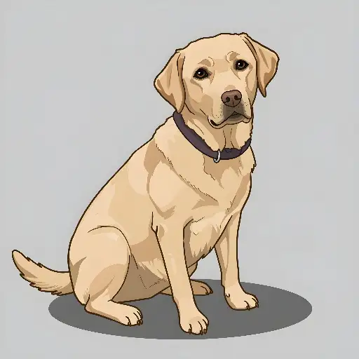 Cartoon Labrador Retriever Sitting on Gray Background