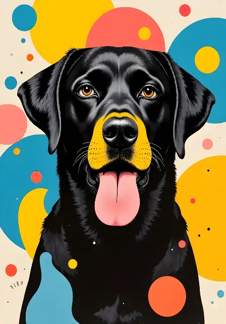 Pop Art Black Labrador with Colorful Circles