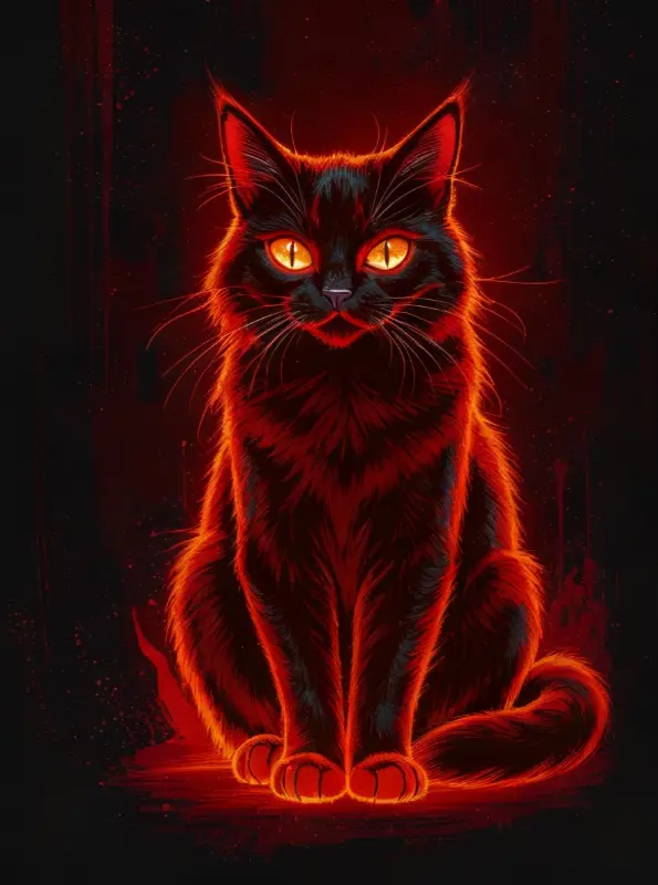 Black Cat Glowing Eyes Red Aura Art for Mysterious Feline Graphic