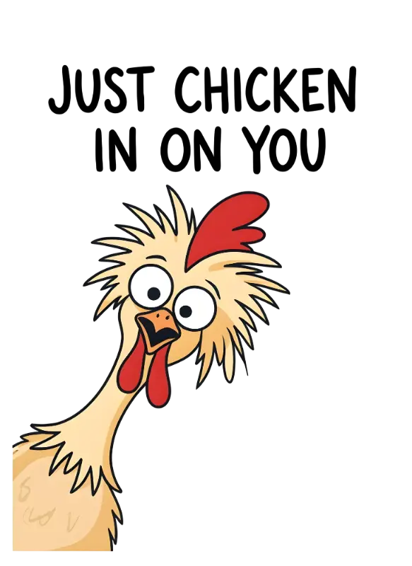 Humorous Cartoon Peeking Chicken with Exaggerated Eyes and Spiky Feathers