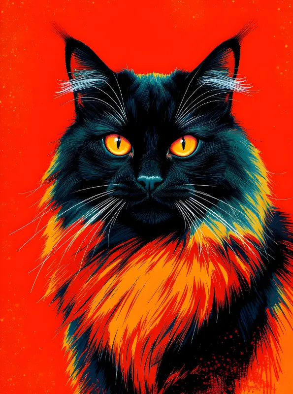 Vibrant Pop Art Black Cat Portrait Graphic for Modern Art Enthusiasts