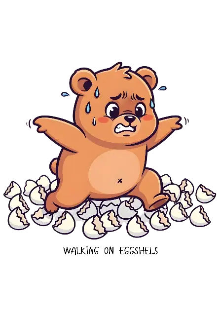 Cartoon Distressed Bear Stepping on Eggshells Sticker - traditional - width: 3584px, height: 5120px
