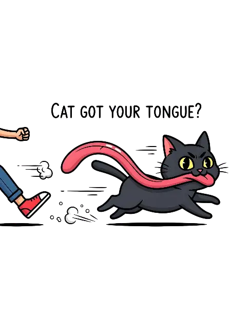 Cartoon Cat with Exaggerated Long Tongue Pulled by Person Graphic - traditional - width: 3584px, height: 5120px