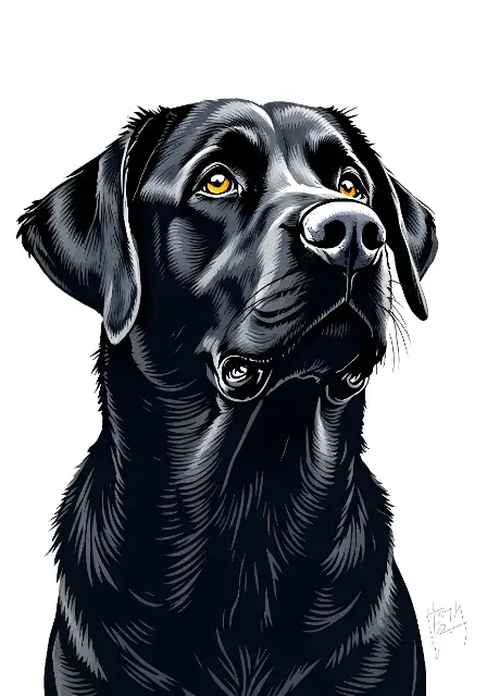 Expressive Black Labrador Illustration with Amber Eyes