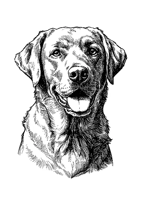 Detailed Line Art of a Smiling Labrador Retriever