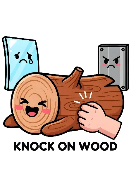 Cartoon Kawaii Knock on Wood with Crying Glass & Angry Metal Art - traditional - width: 3584px, height: 5120px