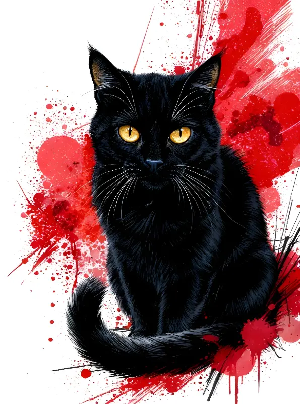 Realistic Black Cat Splatter Art Graphic for Edgy Halloween Fans