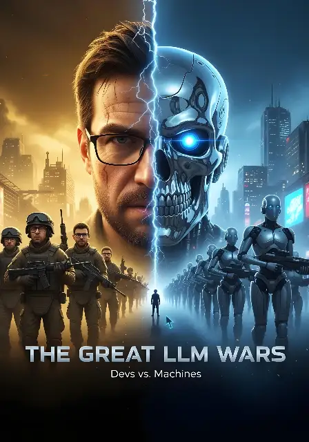 Digital Art: LLM Wars Human vs Machine Conflict Graphic