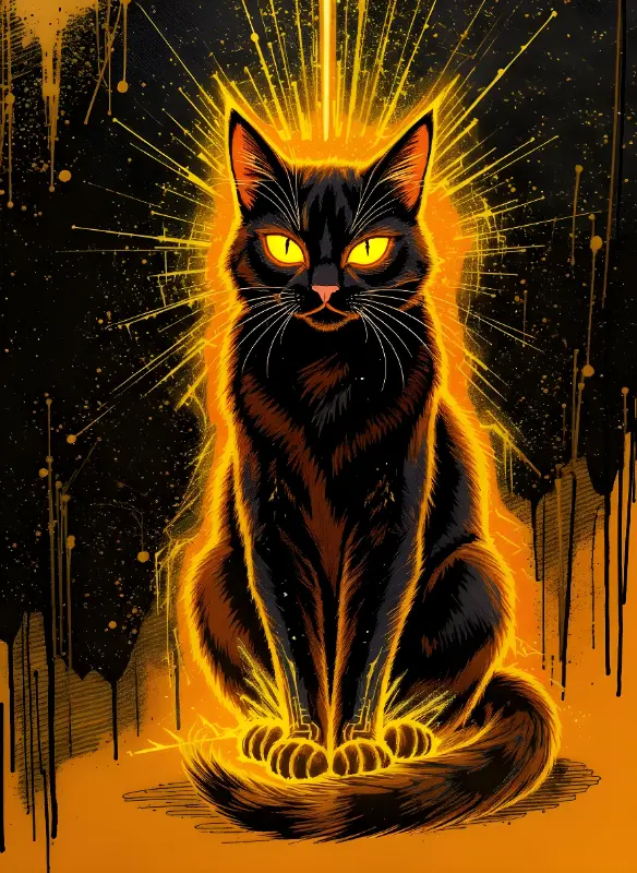 Mystical Glow Art Black Cat Illustration for Goth Culture