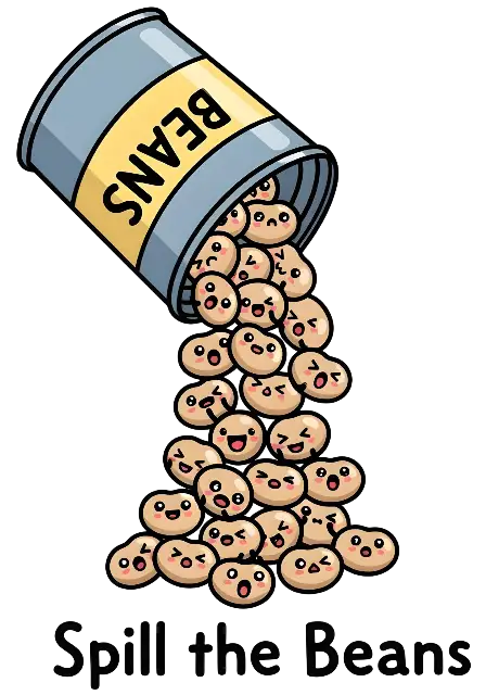 Cartoon 'Spill the Beans' Illustration with Playful Bean Faces - traditional - width: 3584px, height: 5120px