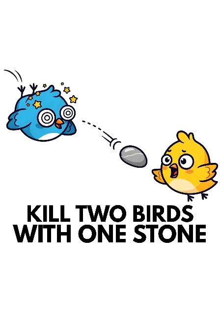 Cartoon Kill Two Birds with One Stone Idiom Graphic - traditional - width: 3584px, height: 5120px