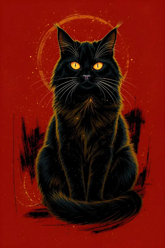 Grunge Mystical Black Cat T-shirt Graphic with Glowing Eyes