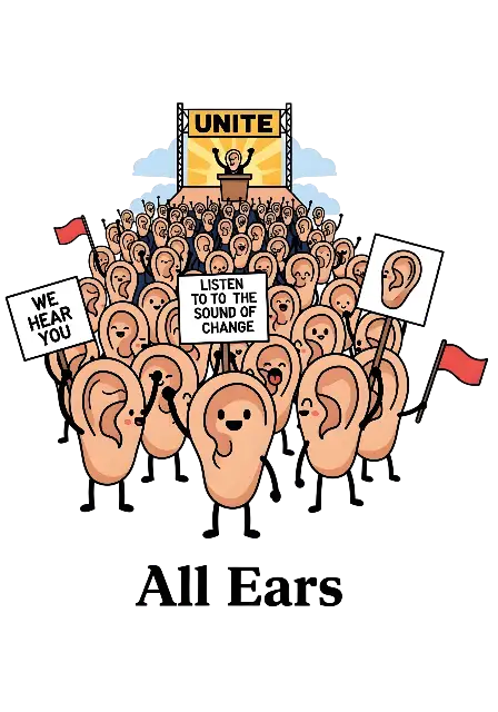 Humorous Anthropomorphic Ears Protest Design: The Sound of Change - traditional - width: 3584px, height: 5120px