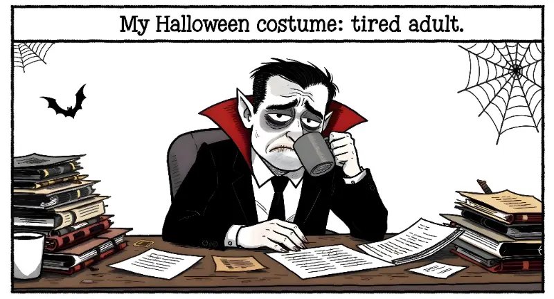 Cartoon Tired Dracula Office Worker Halloween Humor T-Shirt