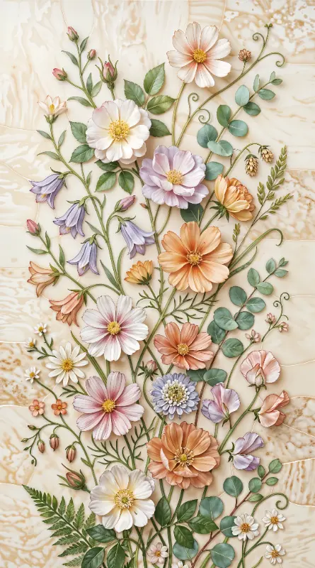 Elegant Sculptural Bas-relief Floral Arrangement on Marble