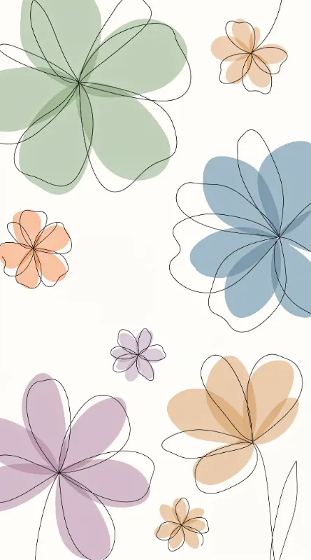 Soft Pastel Abstract Overlapping Line Art Flowers