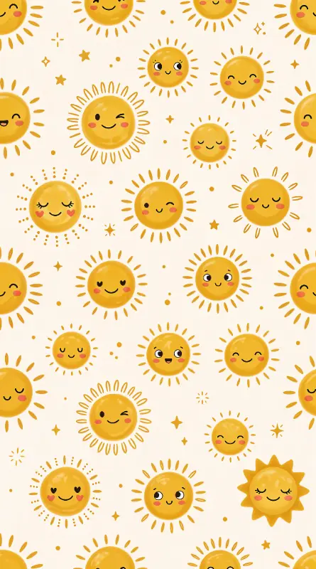 Joyful Cartoon Sun Pattern with Winking and Sleeping Faces