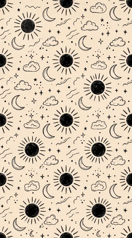 Boho Hand-drawn Sun Moon Pattern