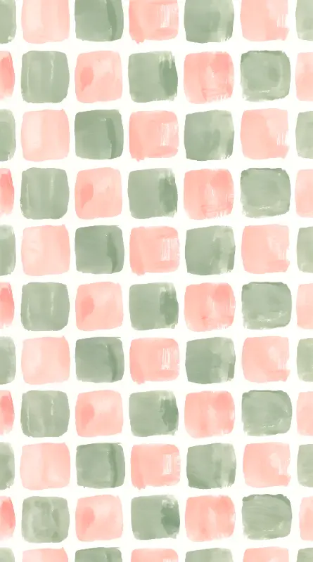 Watercolor Pink Green Rounded Shapes Grid Pattern