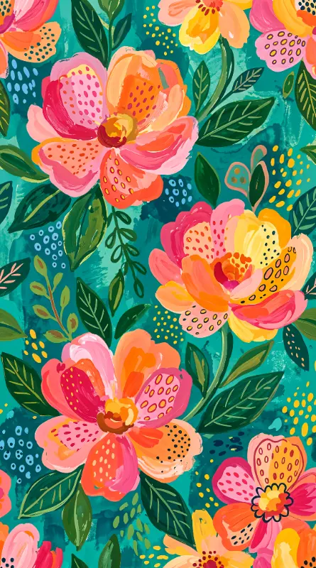 Vibrant Hand-painted Tropical Floral Pattern