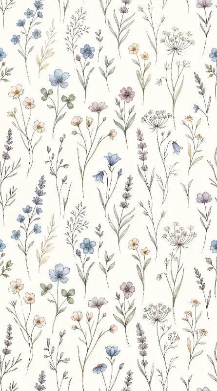 Hand-drawn Watercolor Wildflower Botanical Seamless Pattern