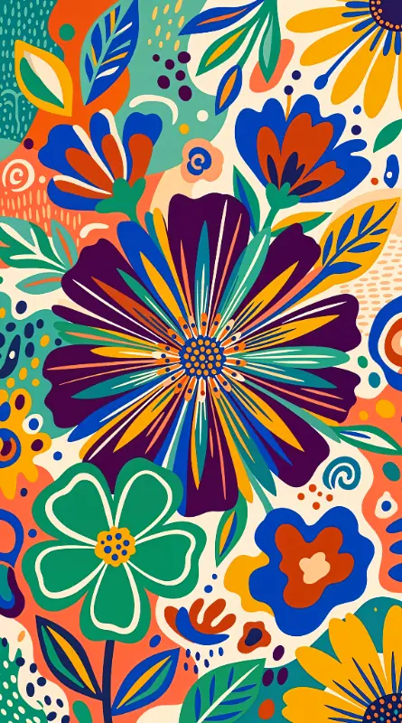 Colorful Decorative Abstract Floral Composition of Flowers and Leaves