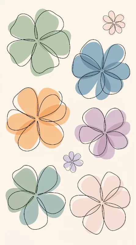 Muted Line Art Scattered Organic Flowers with Varying Sizes