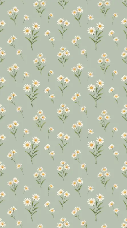 Charming Sage Green Floral Pattern with Delicate Daisy Blooms