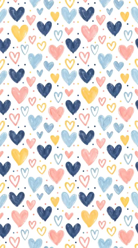 Sweet Watercolor Hearts and Dots Pattern