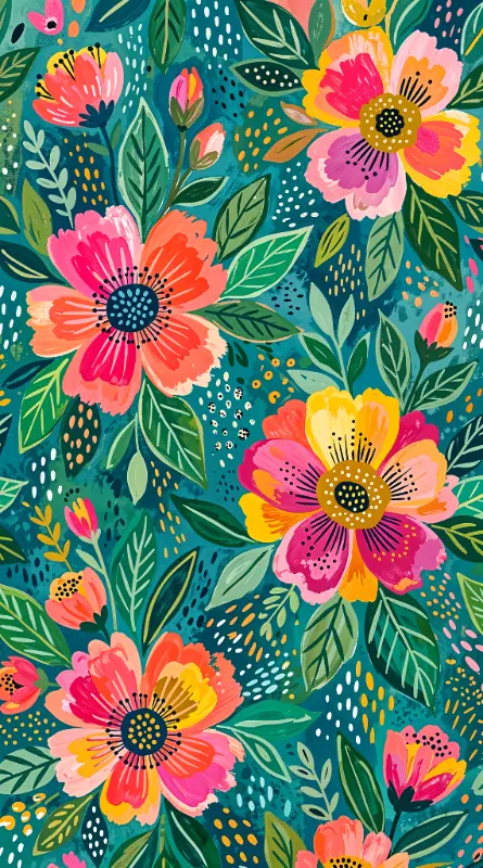 Lush Vibrant Abstract Floral Pattern with High Contrast Colors