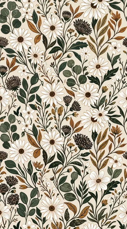 Vintage Botanical Illustration of Daisies and Wildflowers Pattern