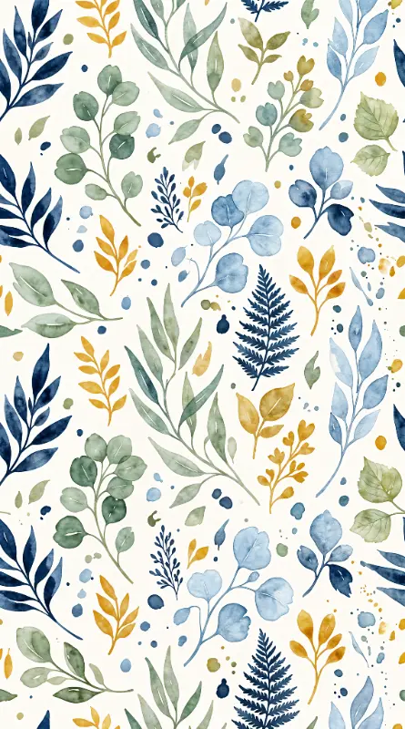 Gentle Eucalyptus and Fern Watercolor Leaf Pattern