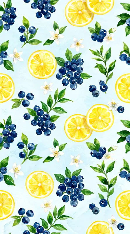 Bright Watercolor Lemon Blueberry with White Blossoms