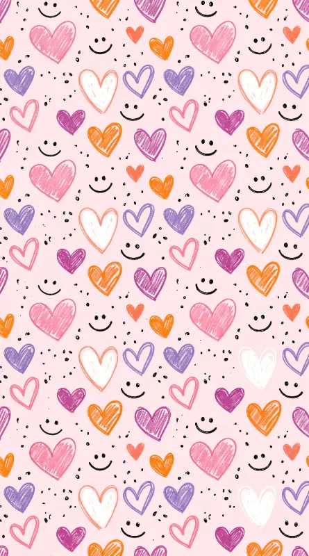 Colorful Playful Heart and Smiley Doodle Pattern