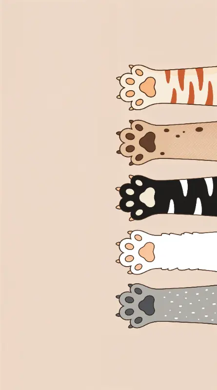 Simple Line Art Cat Paws in Different Colors and Patterns