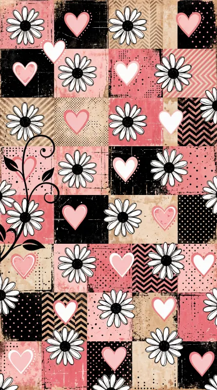 Distressed Shabby Chic Daisy Heart Pattern