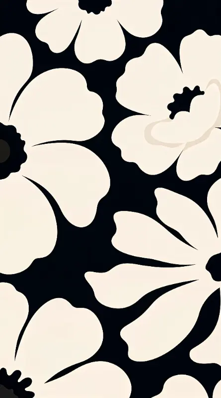 High Contrast Minimalist Abstract Floral Shapes Pattern