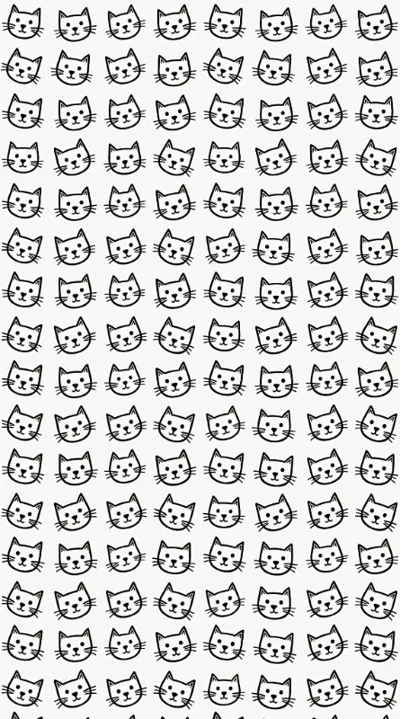Minimal Black and White Line Art Cat Heads Repeating Pattern with Tilts