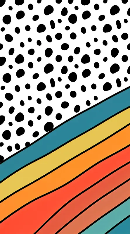 Graphic Playful Polka Dots with Diagonal Wavy Color Stripes