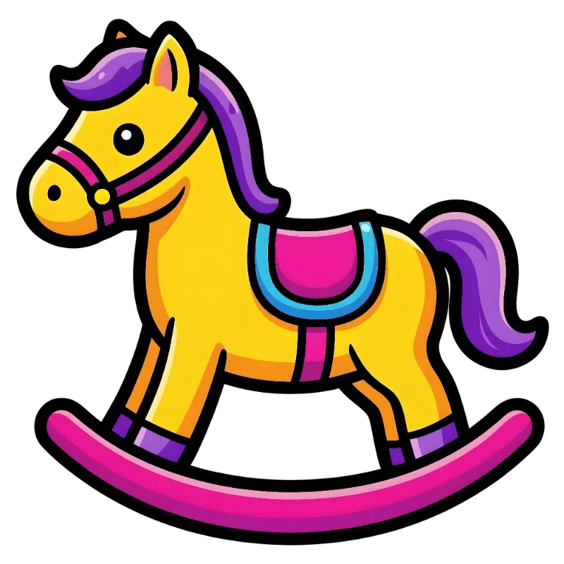 Vibrant Cartoon Cheerful Rocking Horse with Thick Outlines