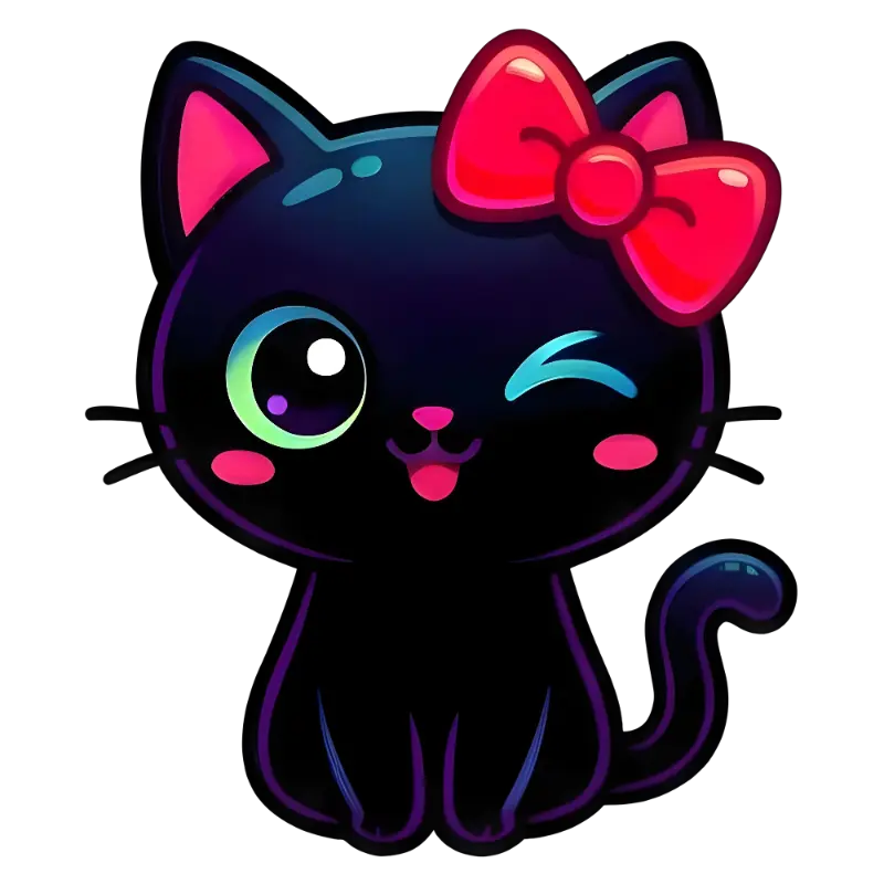 Kawaii Winking Cat with Red Bow