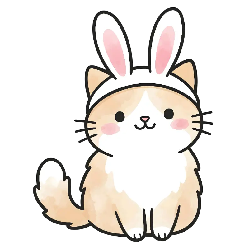 Cute Kawaii Watercolor Cat with Bunny Ears Kiss Cut Sticker