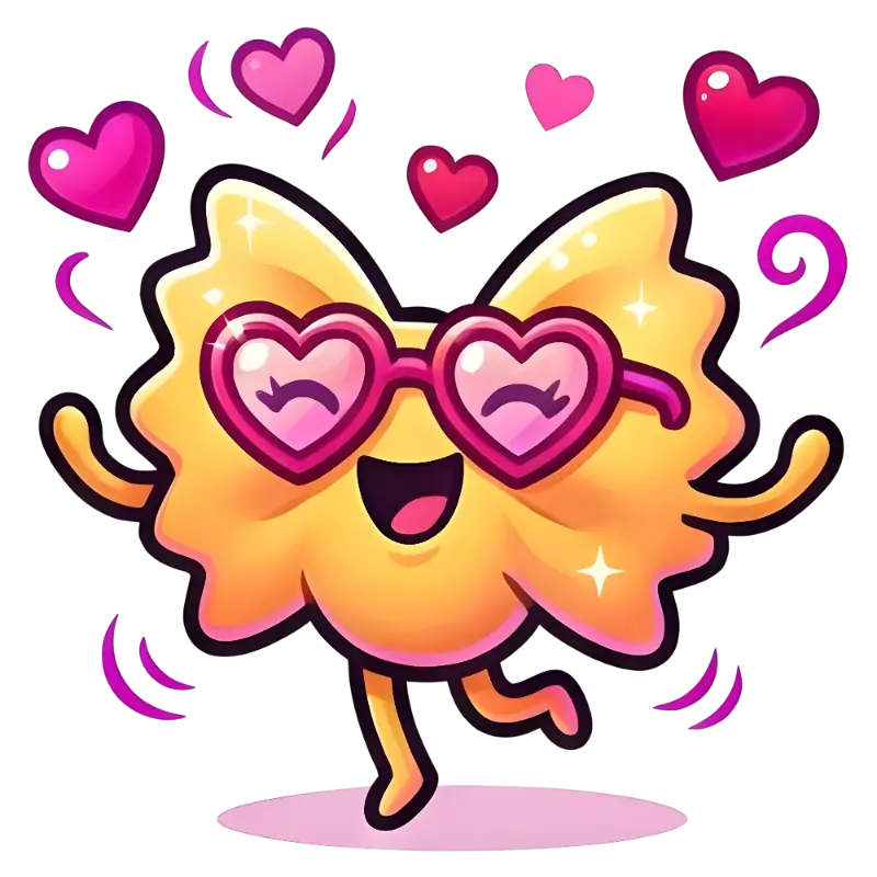 Kawaii Farfalle Pasta Character Sticker with Heart Sunglasses