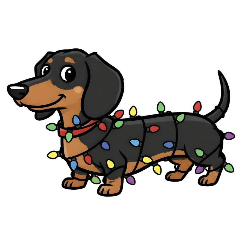 Cartoon Dachshund Christmas Lights Illustration for Dog Lovers